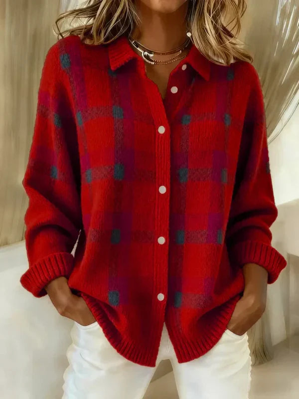 Victoria | Retro Geruit Casual Trui met Contrast