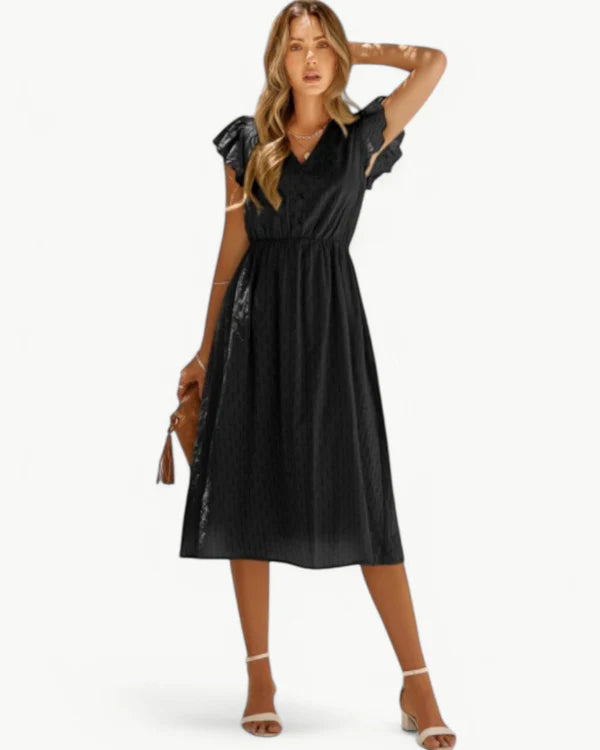 ELISABETTA | Elegante Midi Jurk met Een Smalle Taille en Romantische Details voor Zonnige Dagen