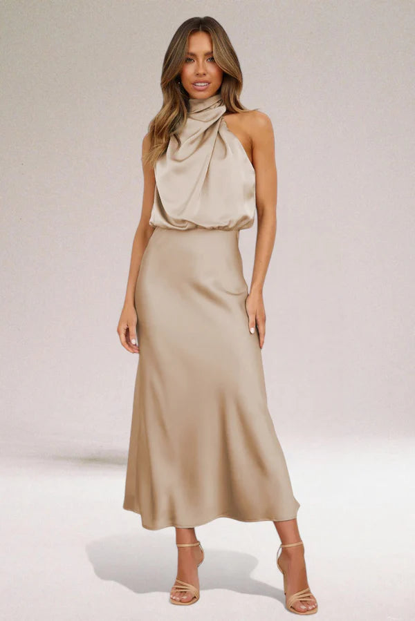 VALENTINA | Elegante Satijnen Jurk met Verfijnde Details