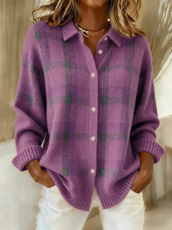 Victoria | Retro Geruit Casual Trui met Contrast